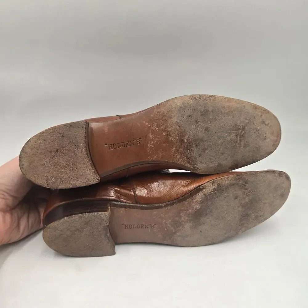 Vintage N.B. Holden Chicago Men's 9 Leather Folk Art Ankle Boots Brown Pull On